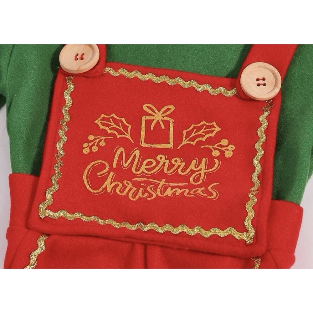 Kids Christmas Elf Costume Set 7-8 Years Red Green Hat Shoes Socks - Picture 9 of 9
